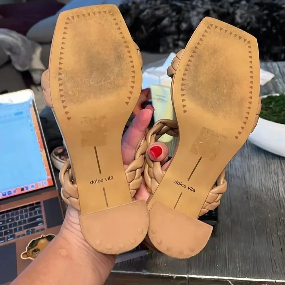 Dolce Vita Paily Tan Braided Double Strap Healed Sandals sz 7.5 EUC